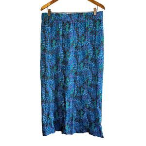 Size XL –Tiny Floral Blue Cotton Maxi Skirt